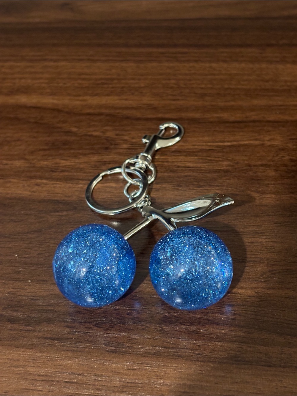 Blue Glitter Cherry Bag Charm Keychain - Women Accessories
